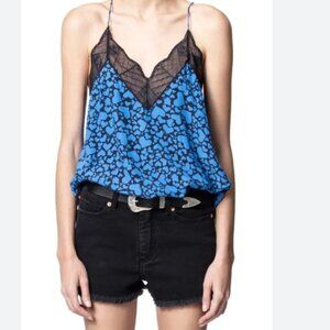 Zadig & Voltaire Lace trim V-Neck Camisole - XS Christy in Blue